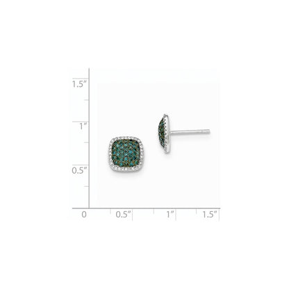 14k White Gold Diamond & Pav‚ Blue Diamond Post Earrings