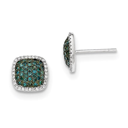 14k White Gold Diamond & Pav‚ Blue Diamond Post Earrings