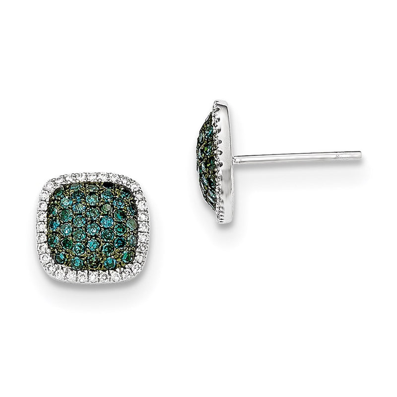 14k White Gold Diamond & Pav‚ Blue Diamond Post Earrings