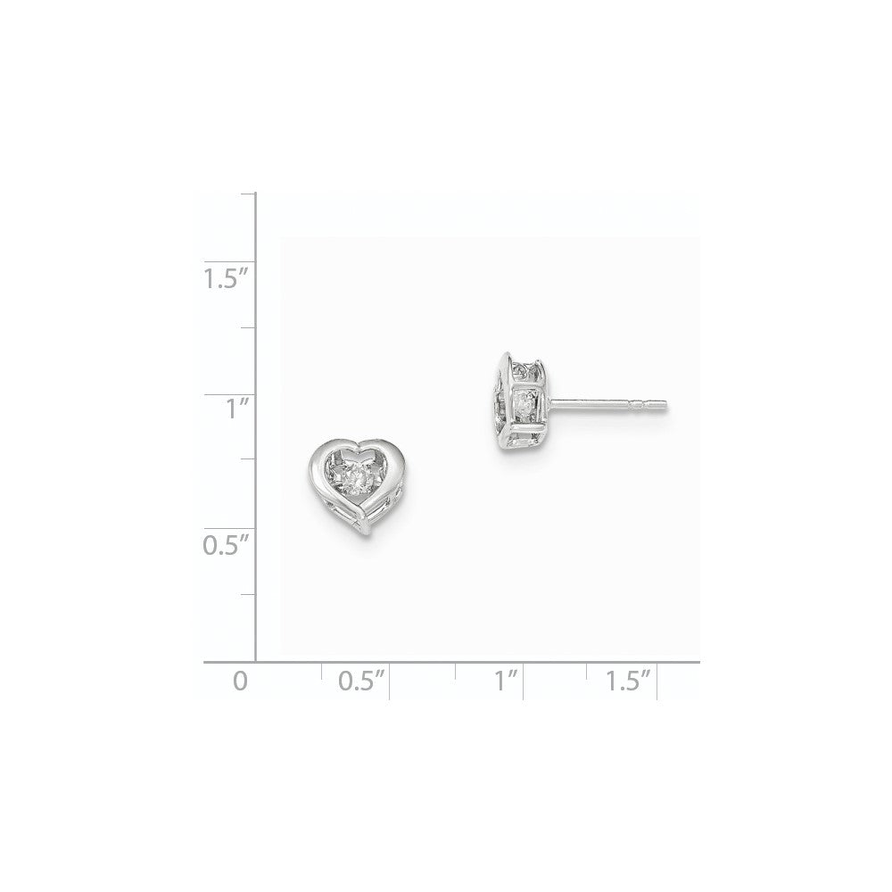 14k White Gold Vibrant Real Diamond Polished Heart Post Earrings