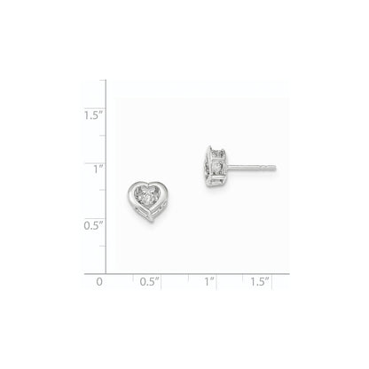 14k White Gold Vibrant Real Diamond Polished Heart Post Earrings