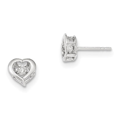 14k White Gold Vibrant Real Diamond Polished Heart Post Earrings