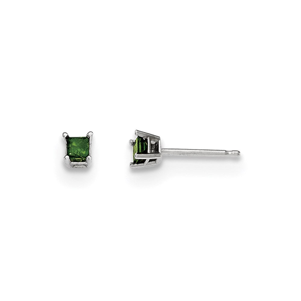 14K White Gold .20ct. Green Real Diamond Stud Earrings