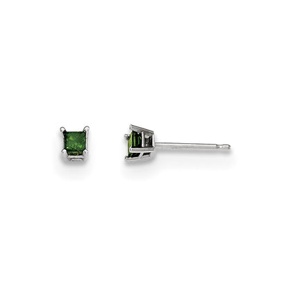 14K White Gold .20ct. Green Real Diamond Stud Earrings