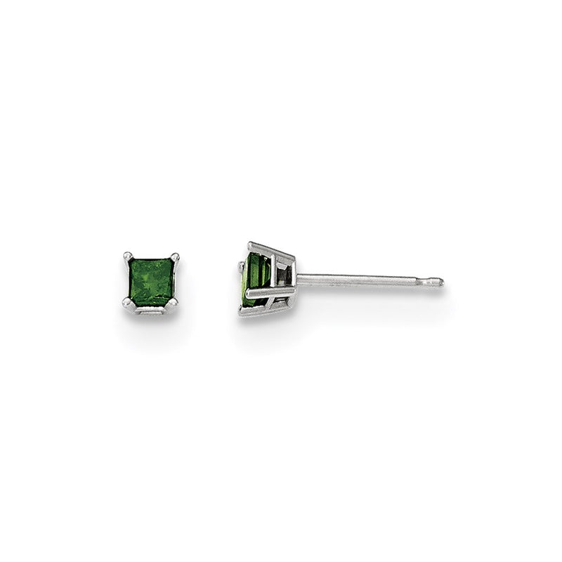 14K White Gold .25ct. Green Real Diamond Stud Earrings
