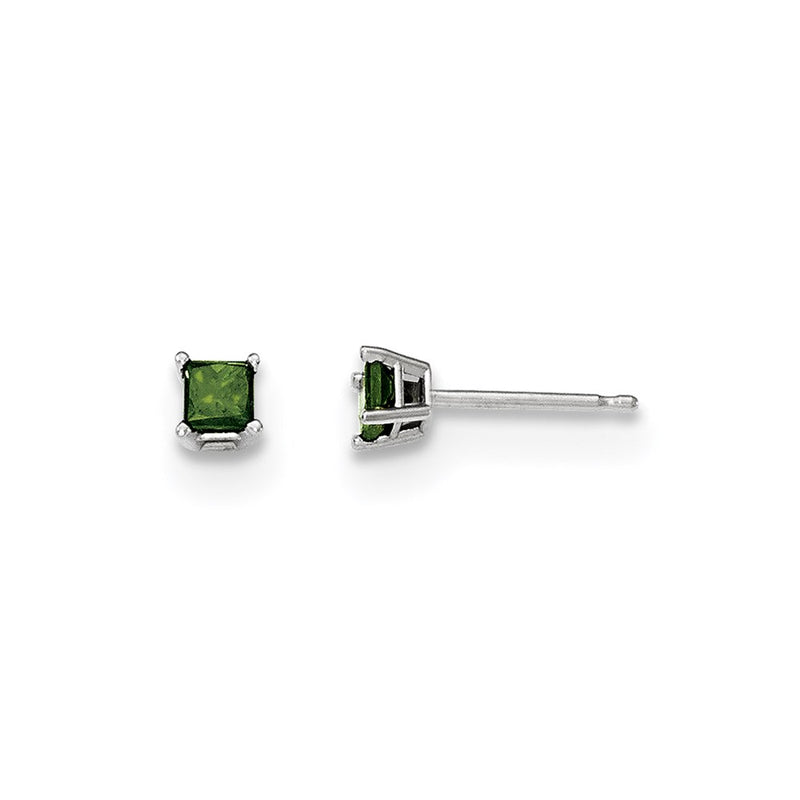 14K White Gold .30ct. Green Real Diamond Stud Earrings