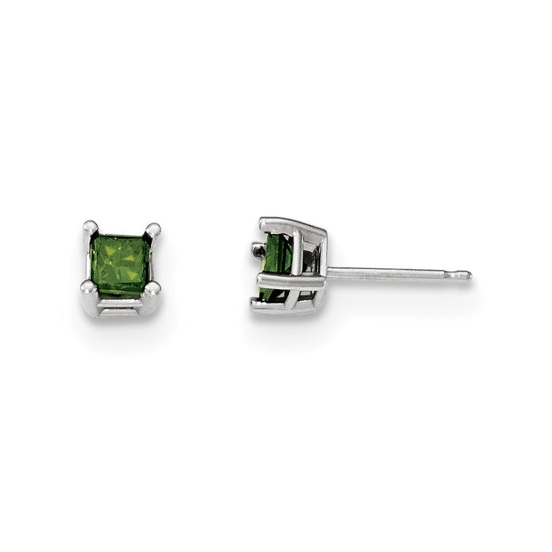 14K White Gold .75ct. Green Real Diamond Stud Earrings