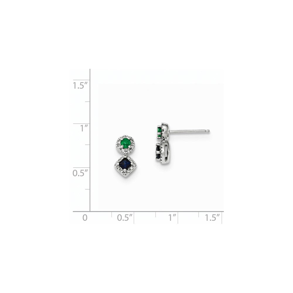 14K White Gold Real Diamond, Sapphire & Emerald Earrings XE2803AA