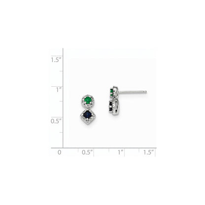 14K White Gold Real Diamond, Sapphire & Emerald Earrings XE2803AA