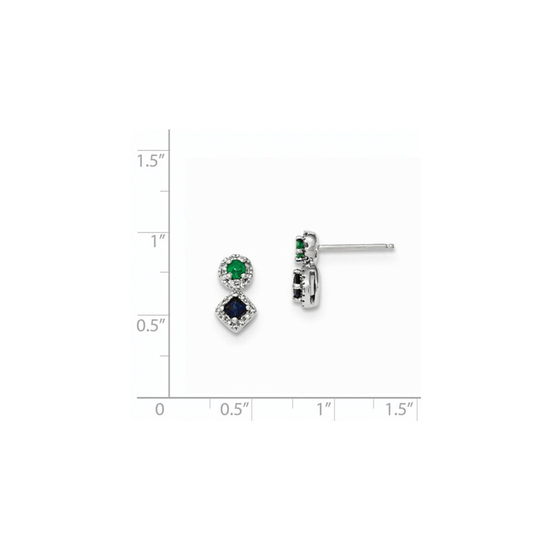 14K White Gold Real Diamond, Sapphire & Emerald Earrings XE2803AA