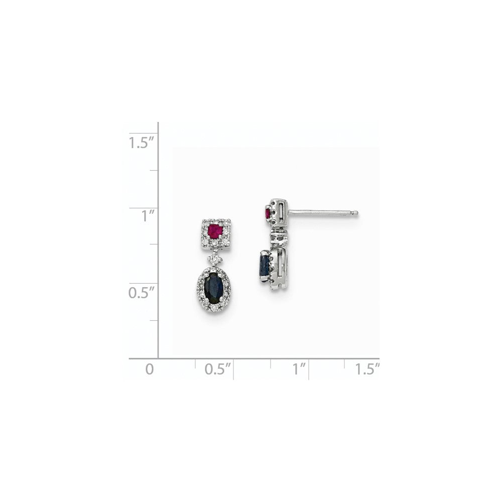 14K White Gold Real Diamond, Sapphire & Ruby Earrings XE2804AA