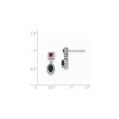 14K White Gold Real Diamond, Sapphire & Ruby Earrings XE2804AA