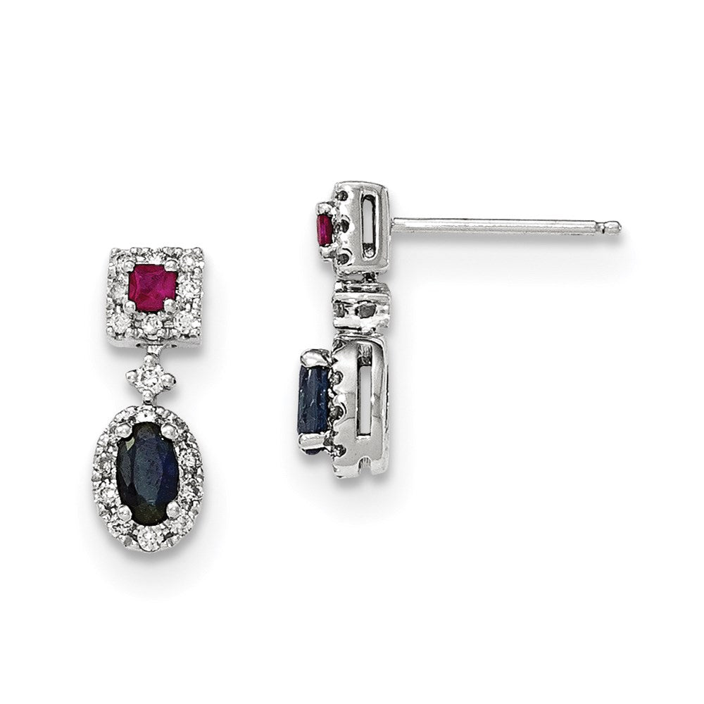 14K White Gold Real Diamond, Sapphire & Ruby Earrings XE2804AA