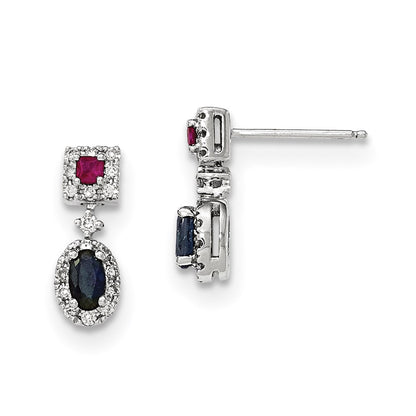 14K White Gold Real Diamond, Sapphire & Ruby Earrings XE2804AA