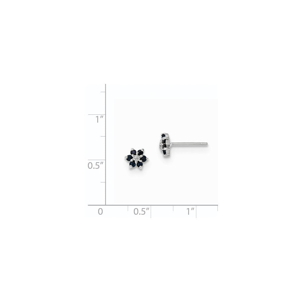 14K White Gold Polished Sapphire & Real Diamond Post Earrings