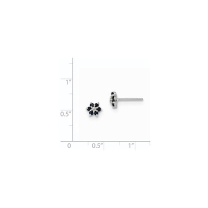 14K White Gold Polished Sapphire & Real Diamond Post Earrings