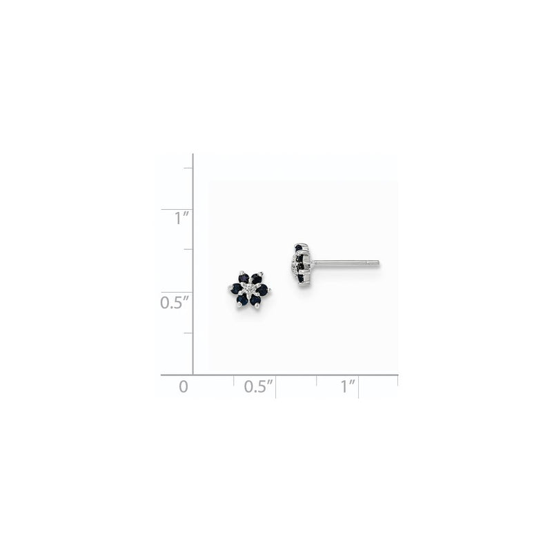 14K White Gold Polished Sapphire & Real Diamond Post Earrings