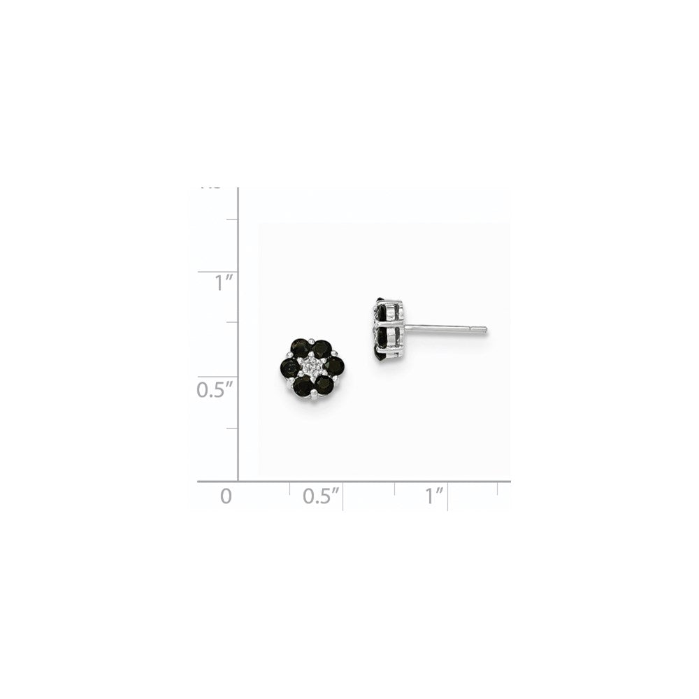 14K White Gold Polished Sapphire & Real Diamond Post Earrings