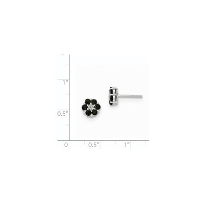 14K White Gold Polished Sapphire & Real Diamond Post Earrings