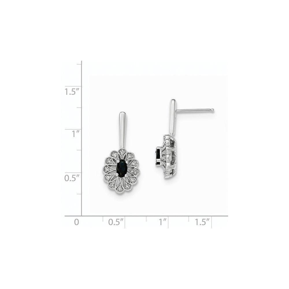 14k White Gold Real Diamond and Sapphire Post Dangle Earrings