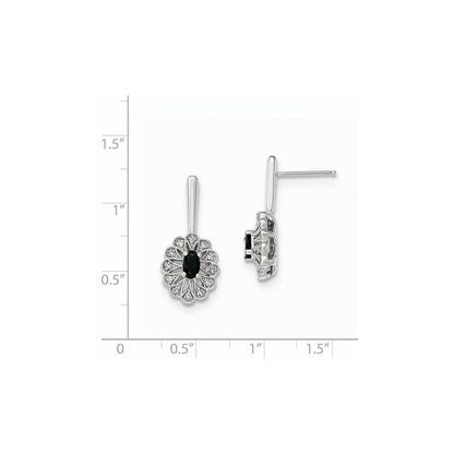 14k White Gold Real Diamond and Sapphire Post Dangle Earrings