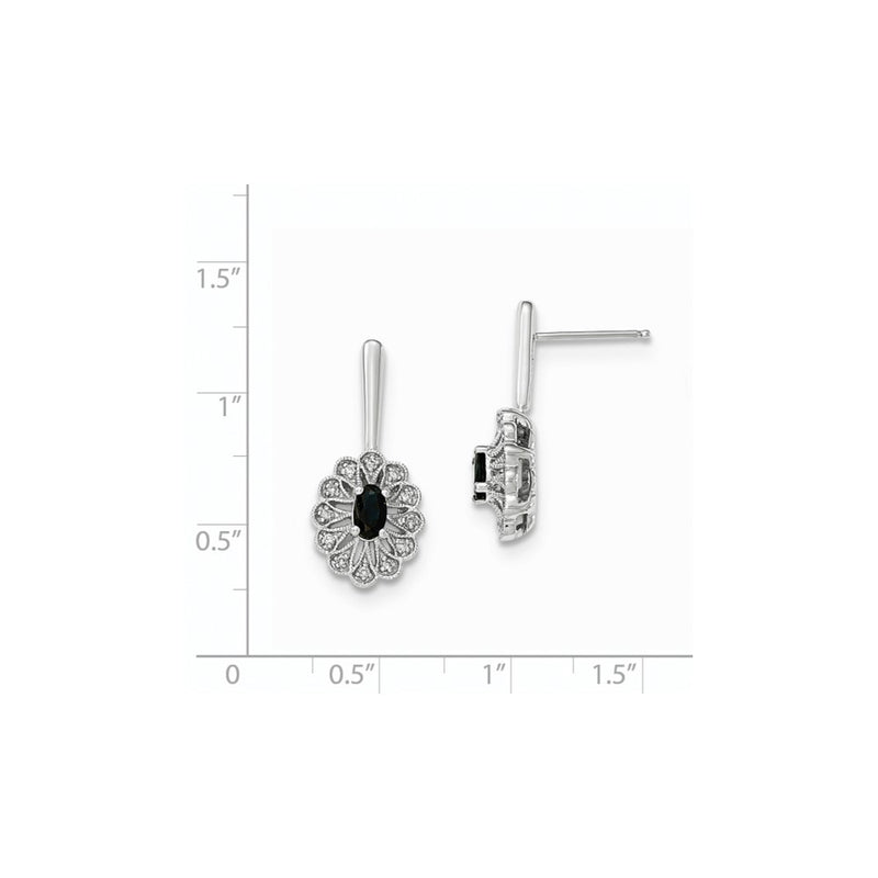 14k White Gold Real Diamond and Sapphire Post Dangle Earrings