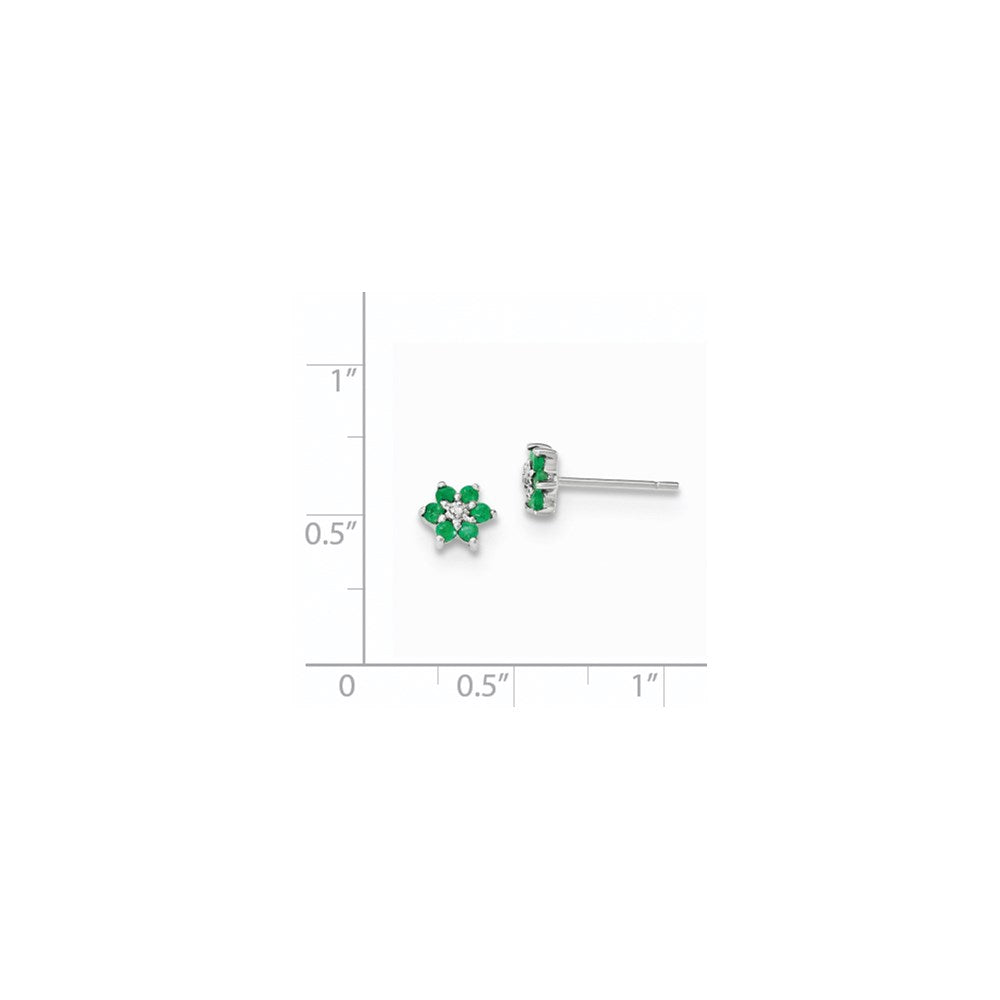 14K White Gold Polished Emerald & Real Diamond Post Earrings