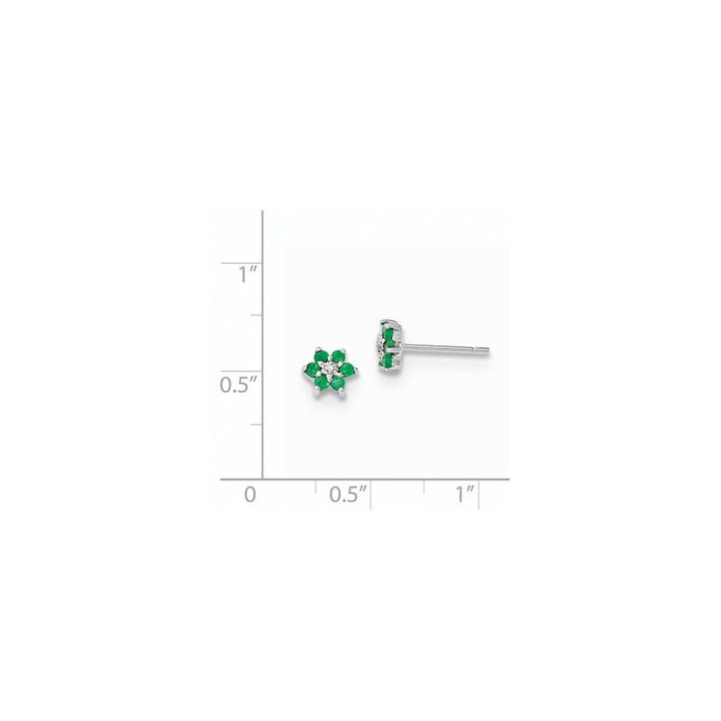 14K White Gold Polished Emerald & Real Diamond Post Earrings