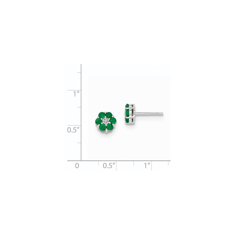 14K White Gold Polished Emerald & Real Diamond Post Earrings