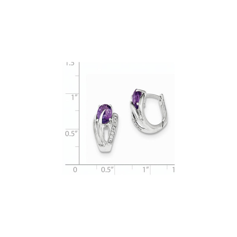 14K White Gold Real Diamond & Amethyst Hinged Hoop Earrings