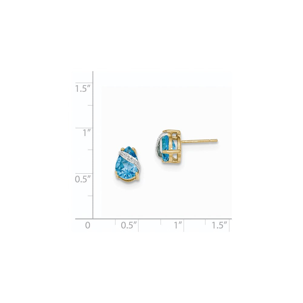14k Yellow Gold Blue Topaz and Real Diamond Earrings
