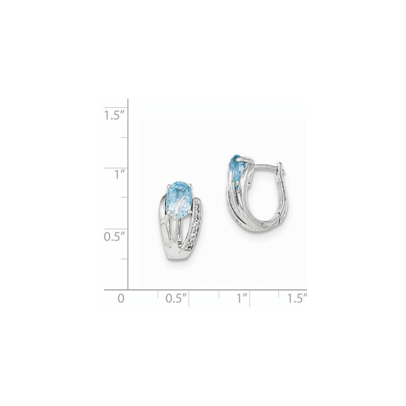 14K White Gold Real Diamond & Blue Topaz Hinged Earrings