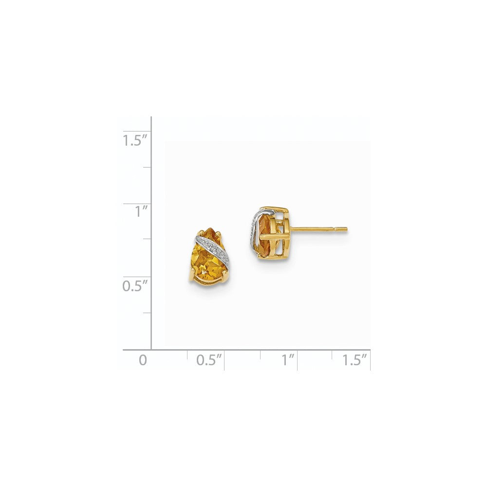 14k Yellow Gold Citrine and Real Diamond Earrings