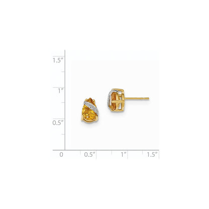 14k Yellow Gold Citrine and Real Diamond Earrings