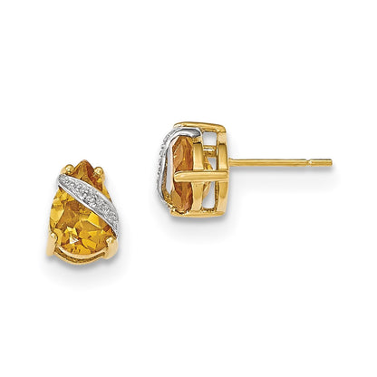 14k Yellow Gold Citrine and Real Diamond Earrings