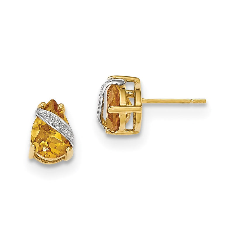14k Yellow Gold Citrine and Real Diamond Earrings