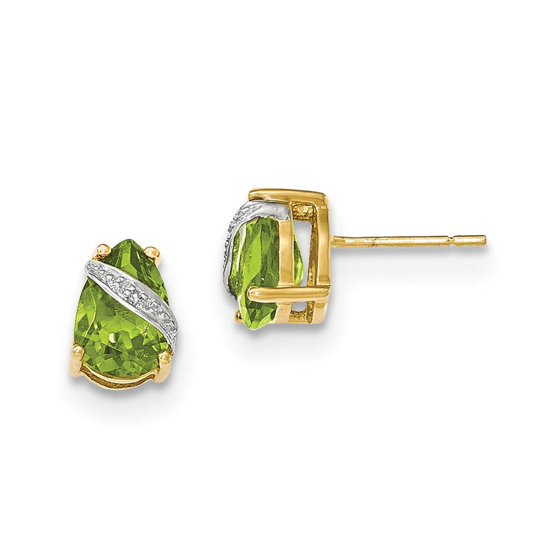 14k Yellow Gold Peridot and Real Diamond Earrings