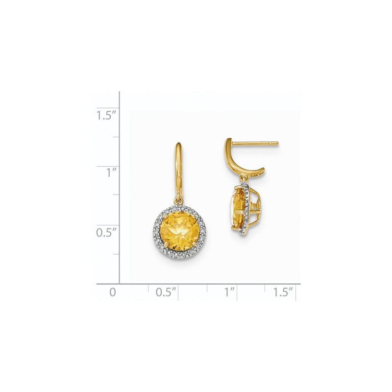 14k Yellow Gold Citrine w/Real Diamond Halo Post Dangle Earrings