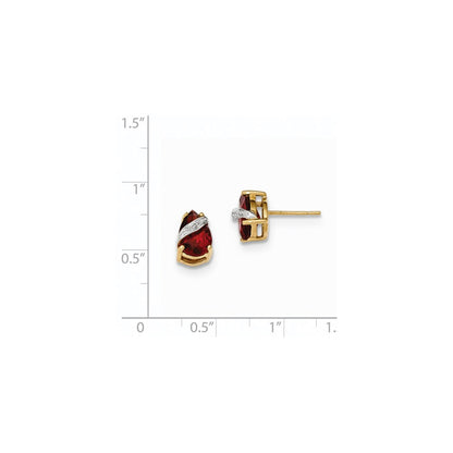 14k Yellow Gold Garnet and Real Diamond Post Earrings