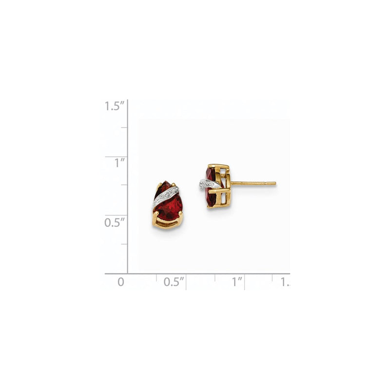 14k Yellow Gold Garnet and Real Diamond Post Earrings