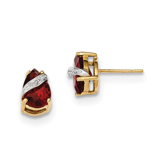 14k Yellow Gold Garnet and Real Diamond Post Earrings