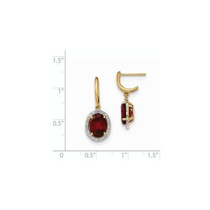 14k Yellow Gold Garnet w/Real Diamond Halo Post Dangle Earrings