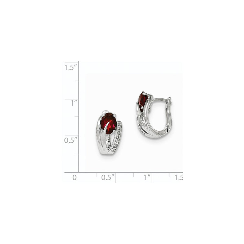 14K White Gold Real Diamond & Garnet Polished Hinged Hoop Earrings