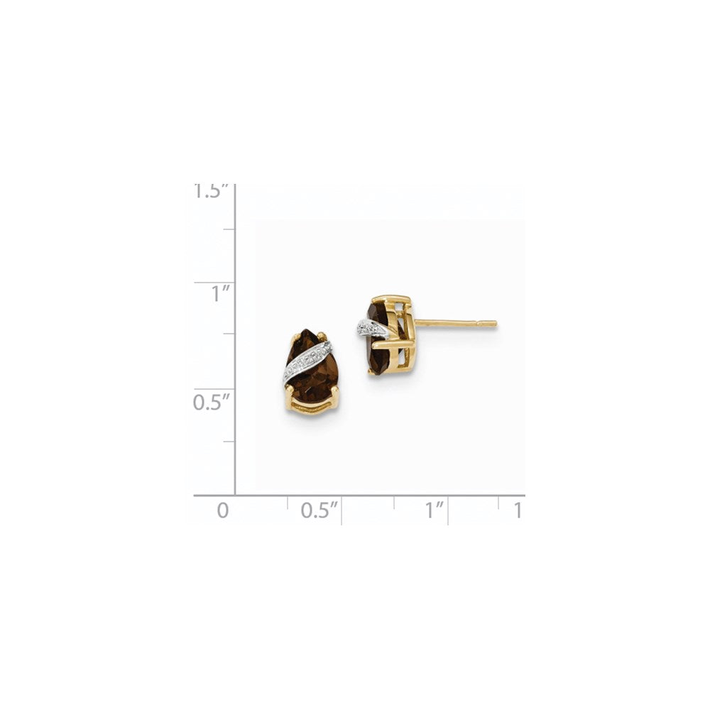 14k Smok Yellow Gold Quartz and Real Diamond Post Earrings