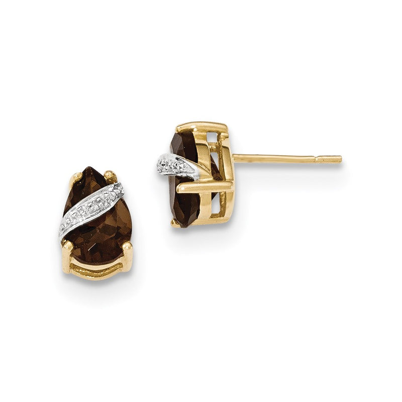 14k Smok Yellow Gold Quartz and Real Diamond Post Earrings