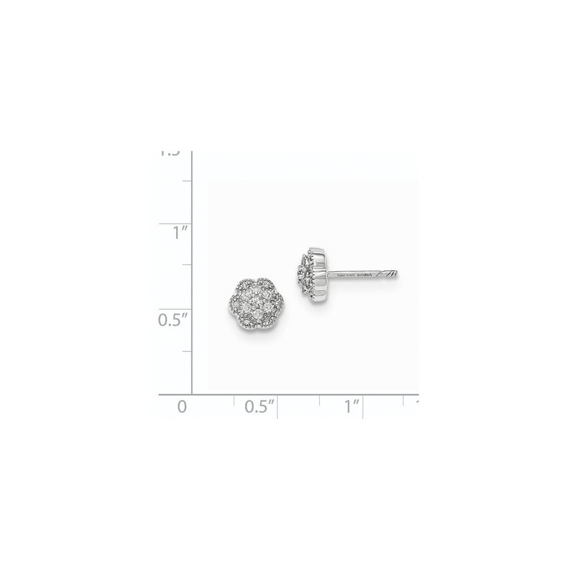 14K White Gold Real Diamond Flower Post Earrings