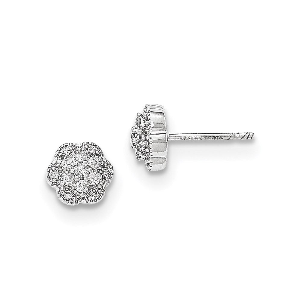 14K White Gold Real Diamond Flower Post Earrings