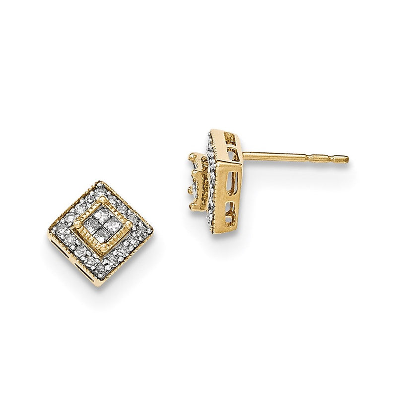 14k Yellow Gold Polished Real Diamond Post Earrings