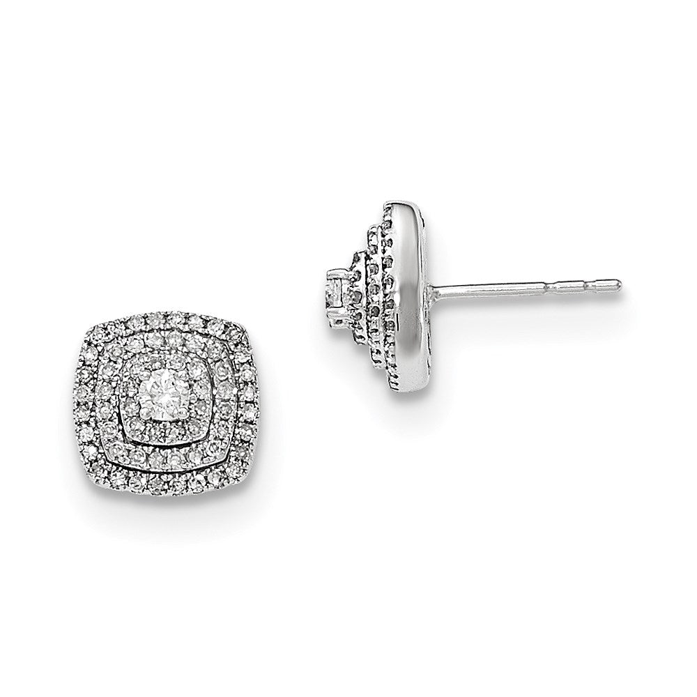 14K White Gold Real Diamond Post Earrings