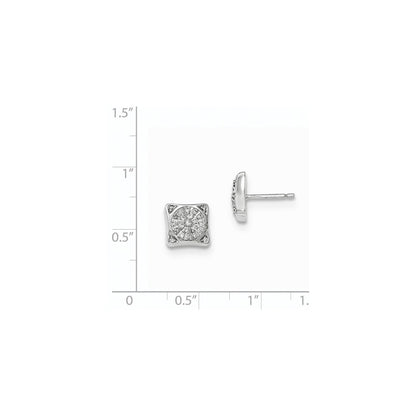 14k White Gold Real Diamond Rectangle Post Earrings